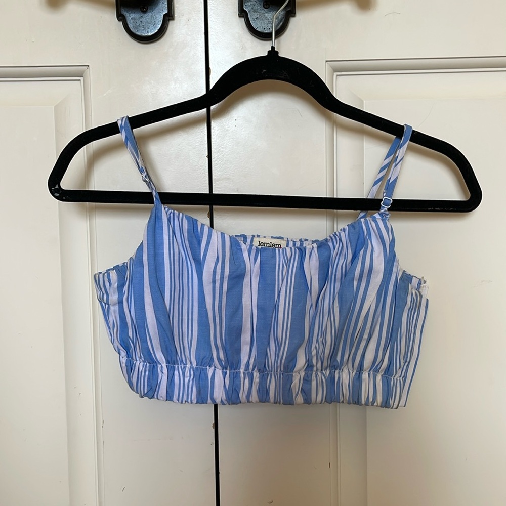 blue & white cropped top